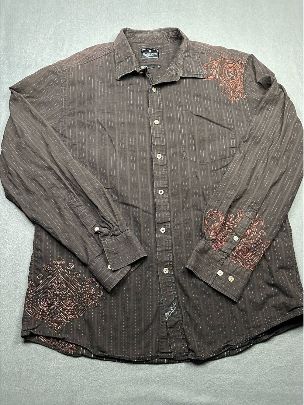 Marc Ecko Shirt Mens XLarge Multicolor Striped Embroidered Well Hung Cut & Sew